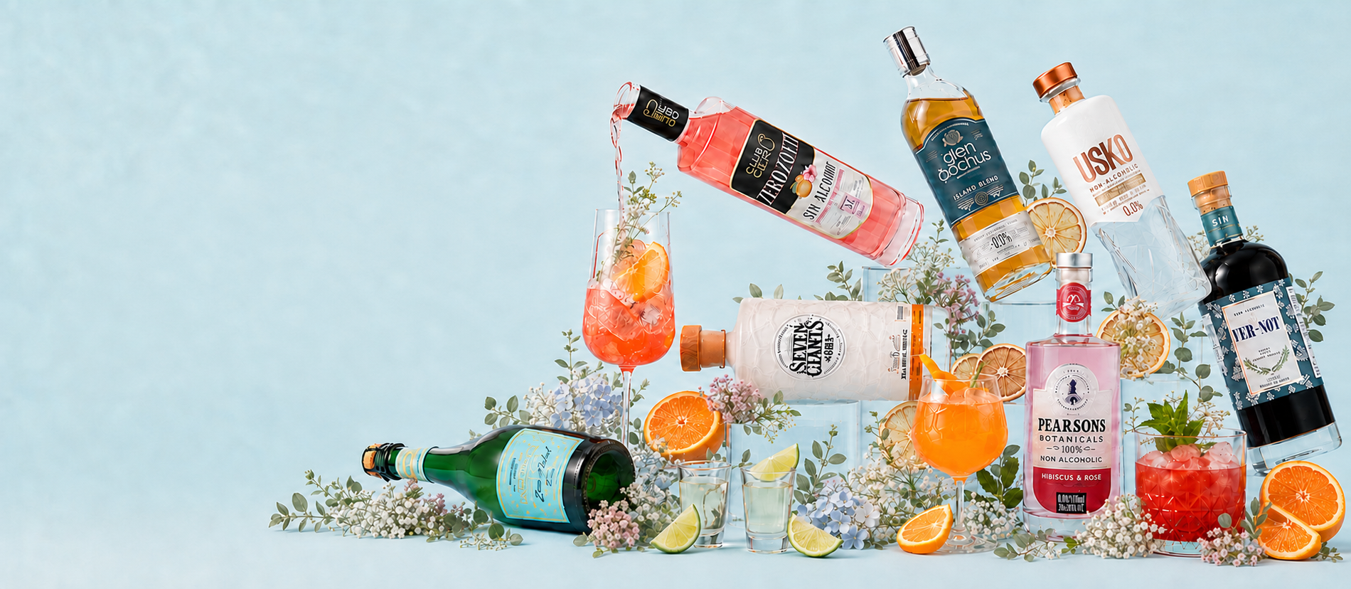 Selección de destilados, aperitivos y mocktails sin alcohol de Barra Zero